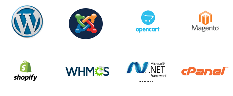 wordpress , joomla , megento ,whmcs, asp.net , cpanel